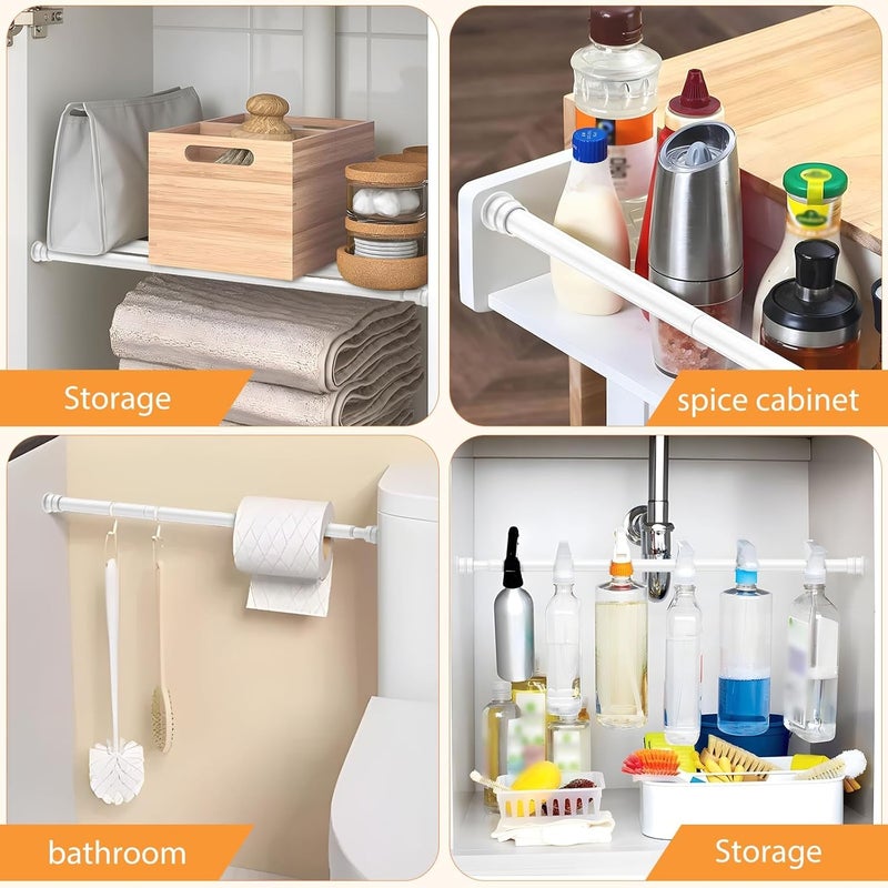 fvonzn Tension Curtain Rod 26 to 48 Inch Adjustable Tension Rods 4 Pack Expandable Spring Tension Rod White No Drilling for Closet Kitchen Cupboard Wardrobe Door Bookshelf DIY Projects - Image 4